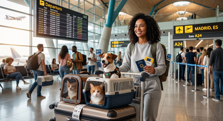 Aprenda o passo a passo completo para levar seu cão ou gato do Brasil para a Espanha. Microchip, vacinas, sorologia e documentação!